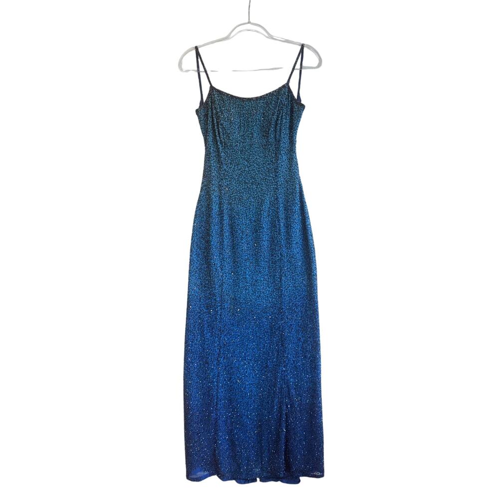 Vintage Jematadi Vintage Y2K Silk Sequin Maxi Dress  Slip Slit Spaghetti Strap S